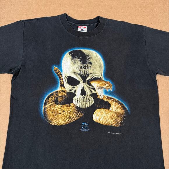 Vintage 90s WWF Stone Cold Steve Austin 3:16 Skull Snake T-Shirt USA XL - Picture 3 of 7